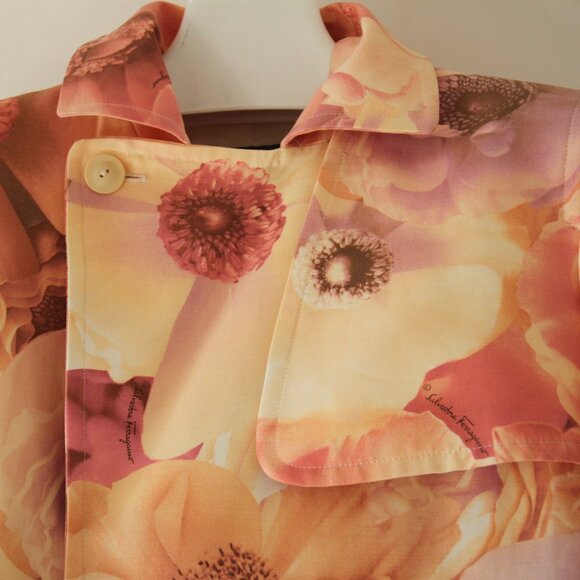 SALVATORE FERRAGAMO Trench Coat Belted Jacket Cotton Graphic Floral Print US 10 - Picture 4 of 14